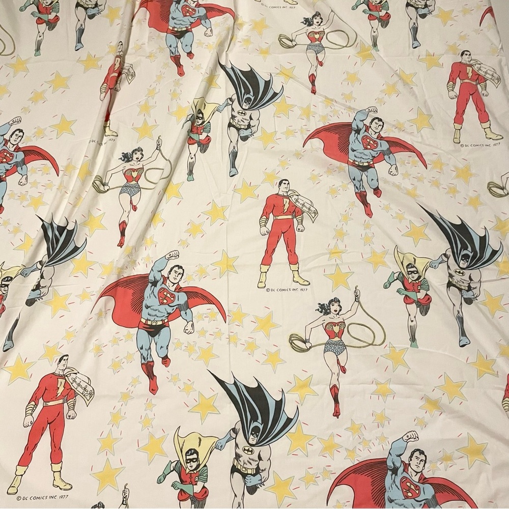 Vtg 1977 DC Comics Superhero Flat Sheet Twin Size Superman Batman Robin